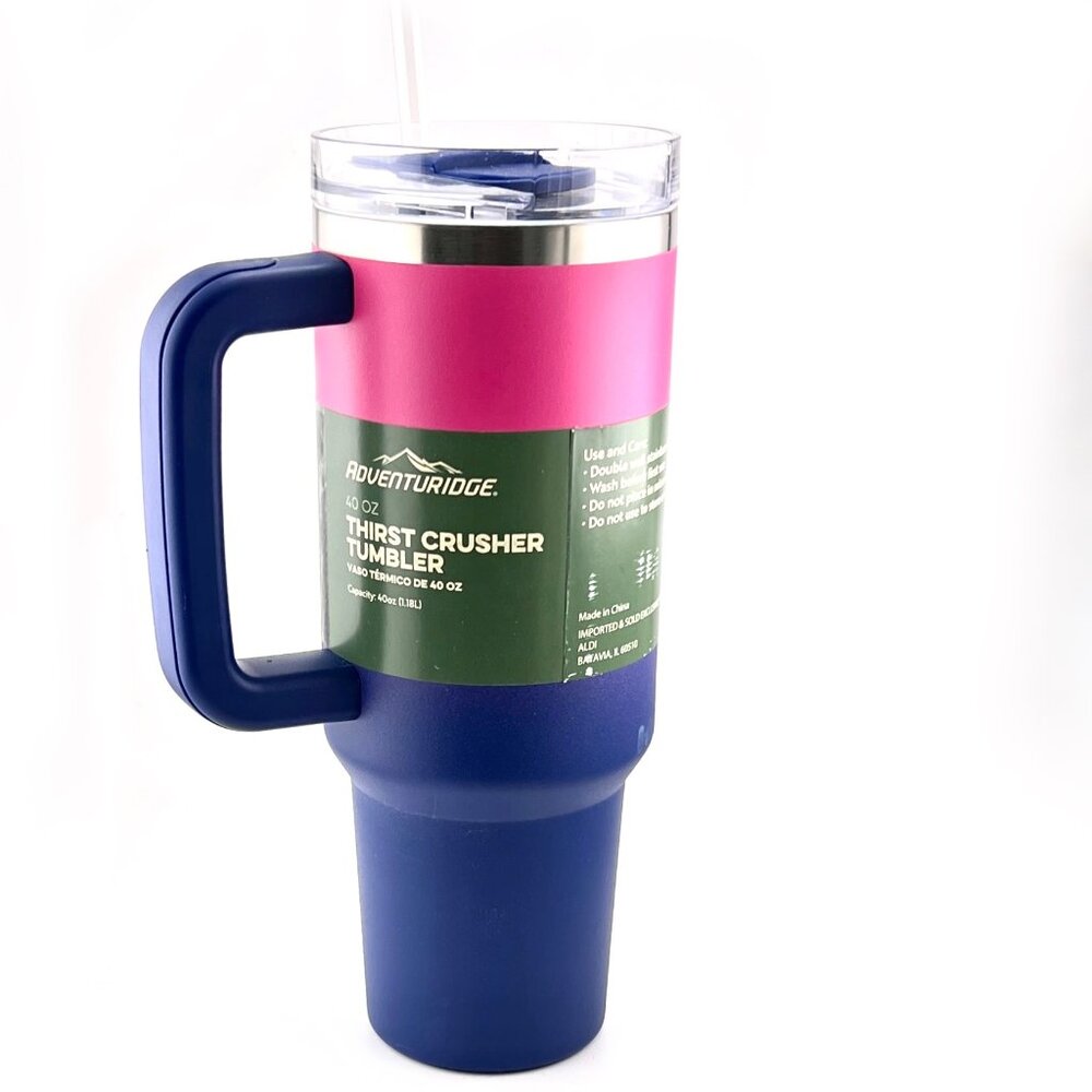 NEW Aldi Adventuridge 40oz Tumbler with Handle Ombre Blue Pink Thirst Crusher